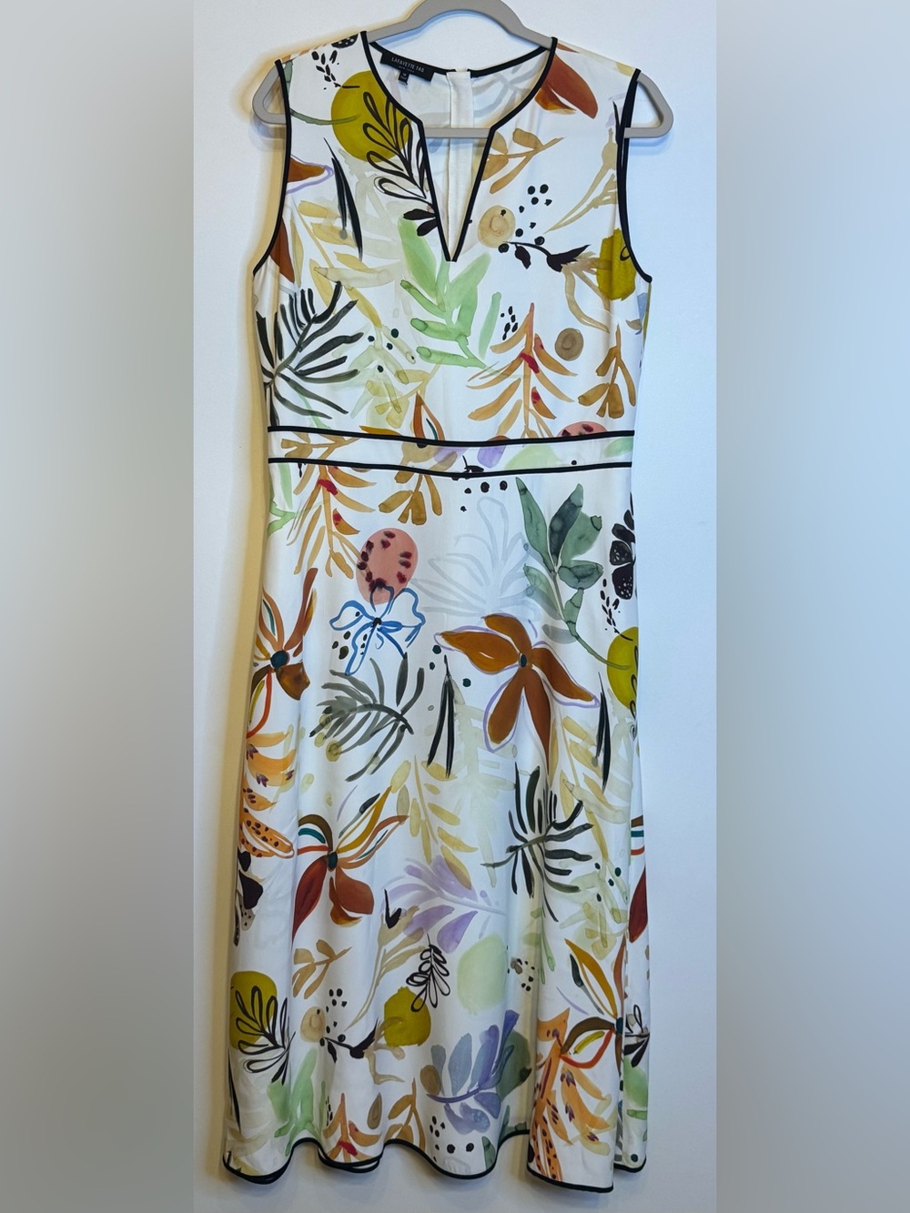 Classy Lafayette 148 New York White Botanical Print MIDI Sz 10 - Picture 6 of 13